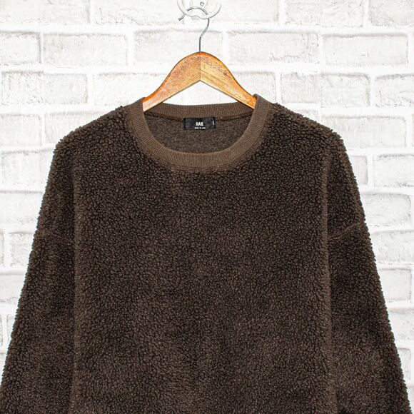 HARE Japan Clothing Men's Sherpa Crew Neck Pullover Sweater Brown Size Small - Picture 1 of 6
